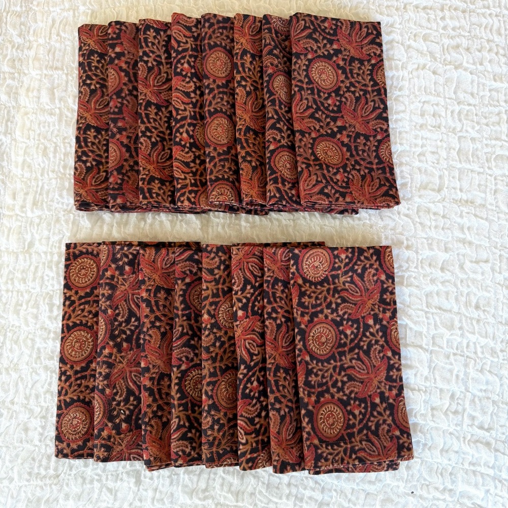 Crate & Barrel Boho Cotton Dinner Napkins Set of 18 Rajasthani 21x21